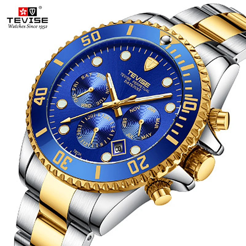 

New Brand Men Mechanical Watches Automatic Watch Tevise Date Fashione Luxury Gold Clock Drop Shipping Relogio Masculino