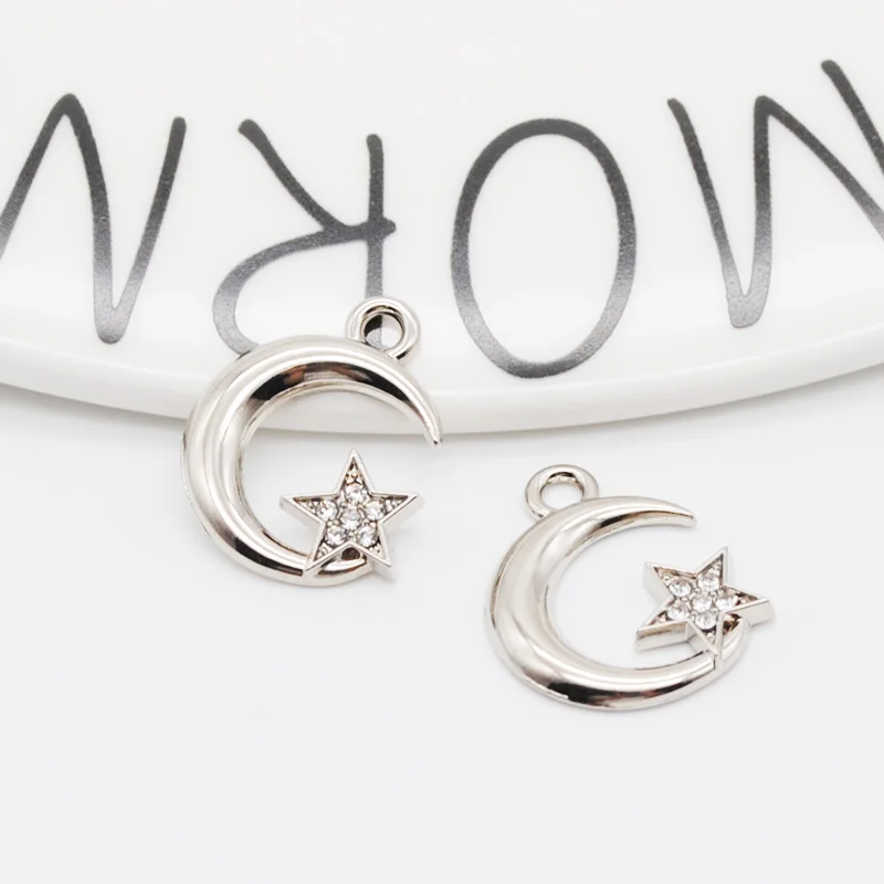 

10pcs/pack DIY Moon Star Rhinestone Charms 16*20mm Bracelet Earrings Pendant Jewelry Making