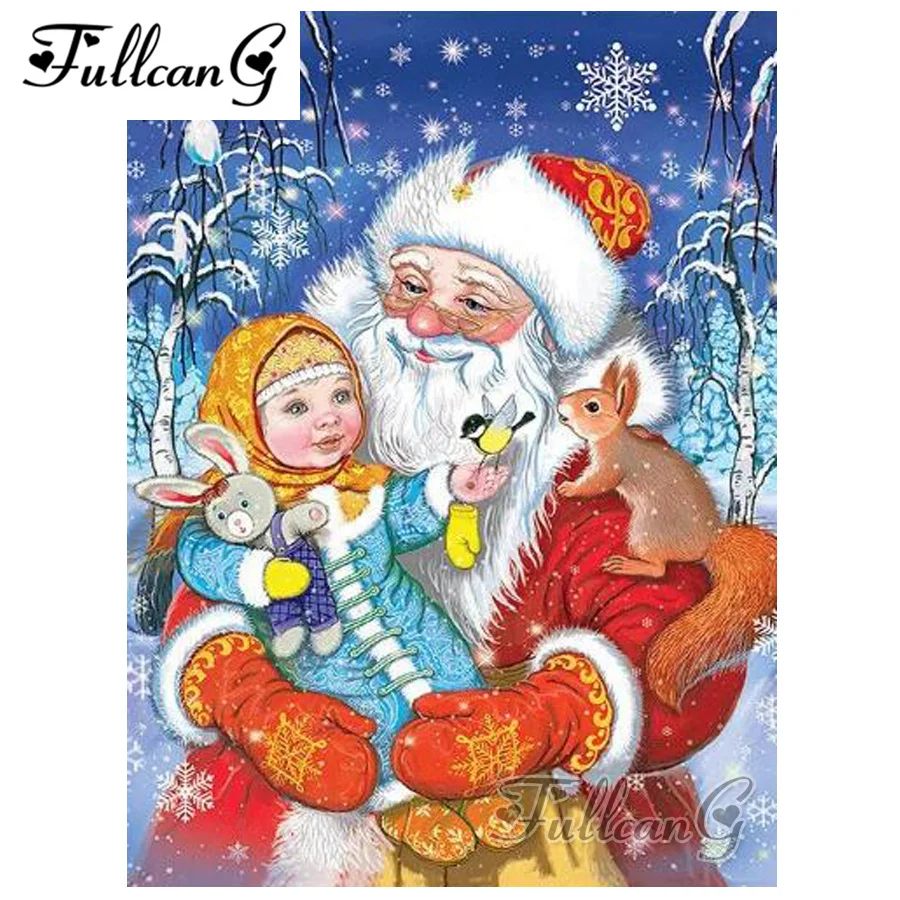

FULLCANG full square/round drill diy diamond painting "santa claus and children" 5d embroidery rhinestone cross stitch kit FC013