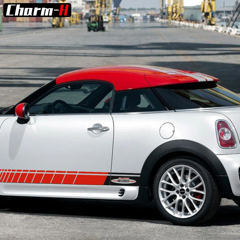 A Pair Red JCW side stripes John Cooper Works side stripes graphics decal Racing Stripes for MINI Cooper S