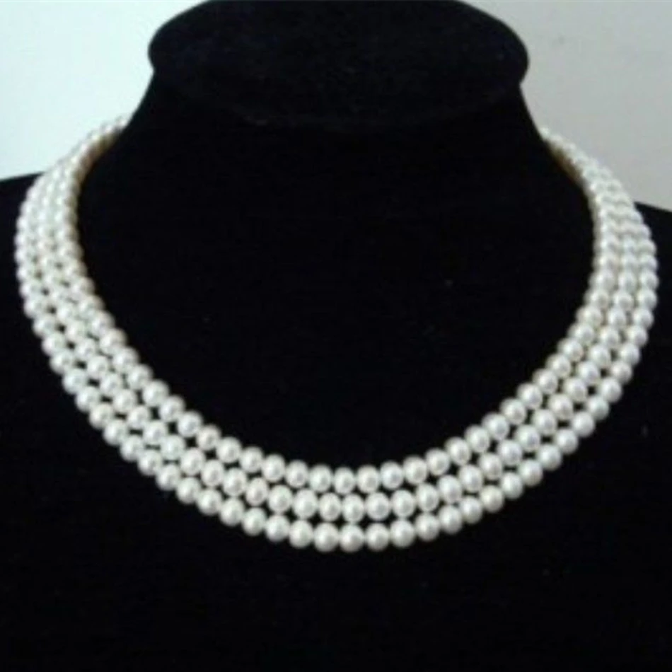 

Pretty 2 Rows 8-9mm white pearl natural culture freshwater round beads necklace for women bride mother best jewelry 17-19"MY5204