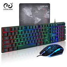 PC Gamer Backlight Gaming Keyboard and Mouse Combo Standard USB Wired Rainbow English Game Keyboard 3200 DPI Optical for Laptop backlight game keyboard and mouse suit wired gaming keyboard and mouse combo 104 kyes gaming keyboard with wired 6d mouse kx04