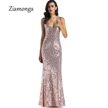 Ziamonga летнее платье женское золотое платье с пайетками глубокий v-обра
