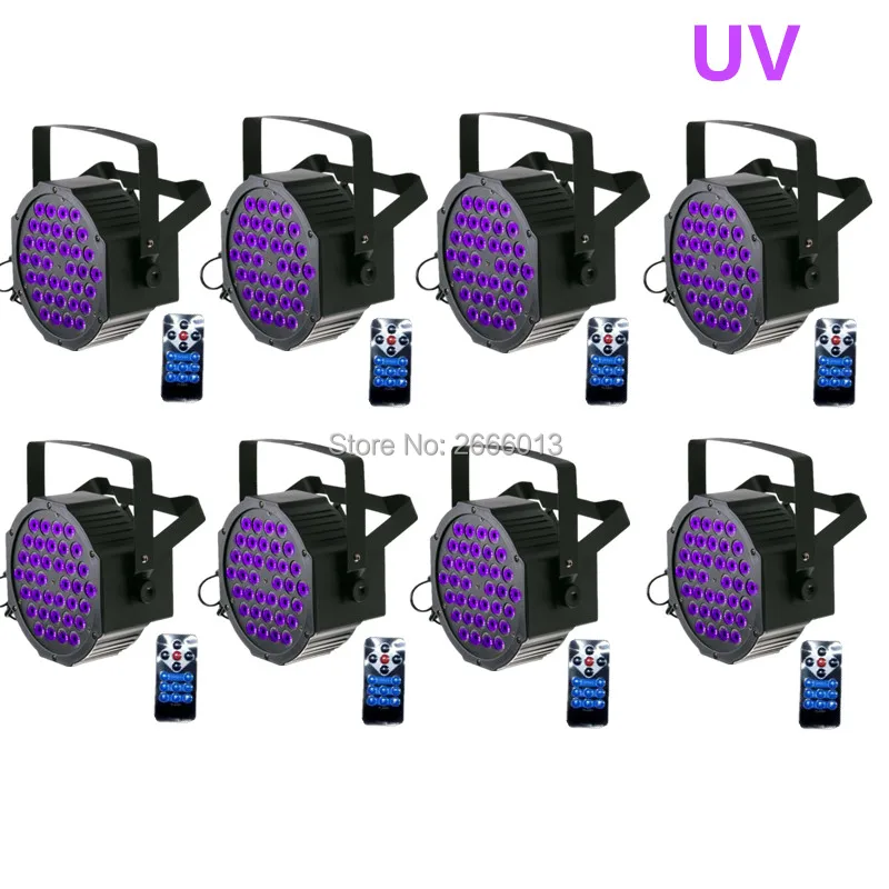 

8pcs/lot 36 LEDS UV LED Stage Lights With Remote Control/ Ultraviolet LED Flat Par Light/Purple Effect Disco Lamp /DJ Equipments
