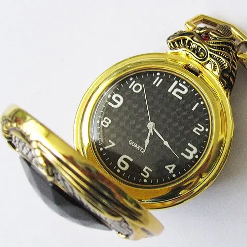 Золото Тон Pattern Китайский дракон кварцевые карманные часы Freeship круто|pocket watch|quartz