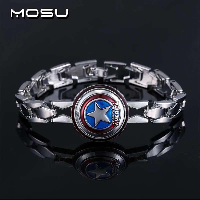 

MOSU Hot Movie The Avengers Silver Alloy Bracelet Captain America Shield Metal Bangle cosplay jewelry can dropshipping YS10585