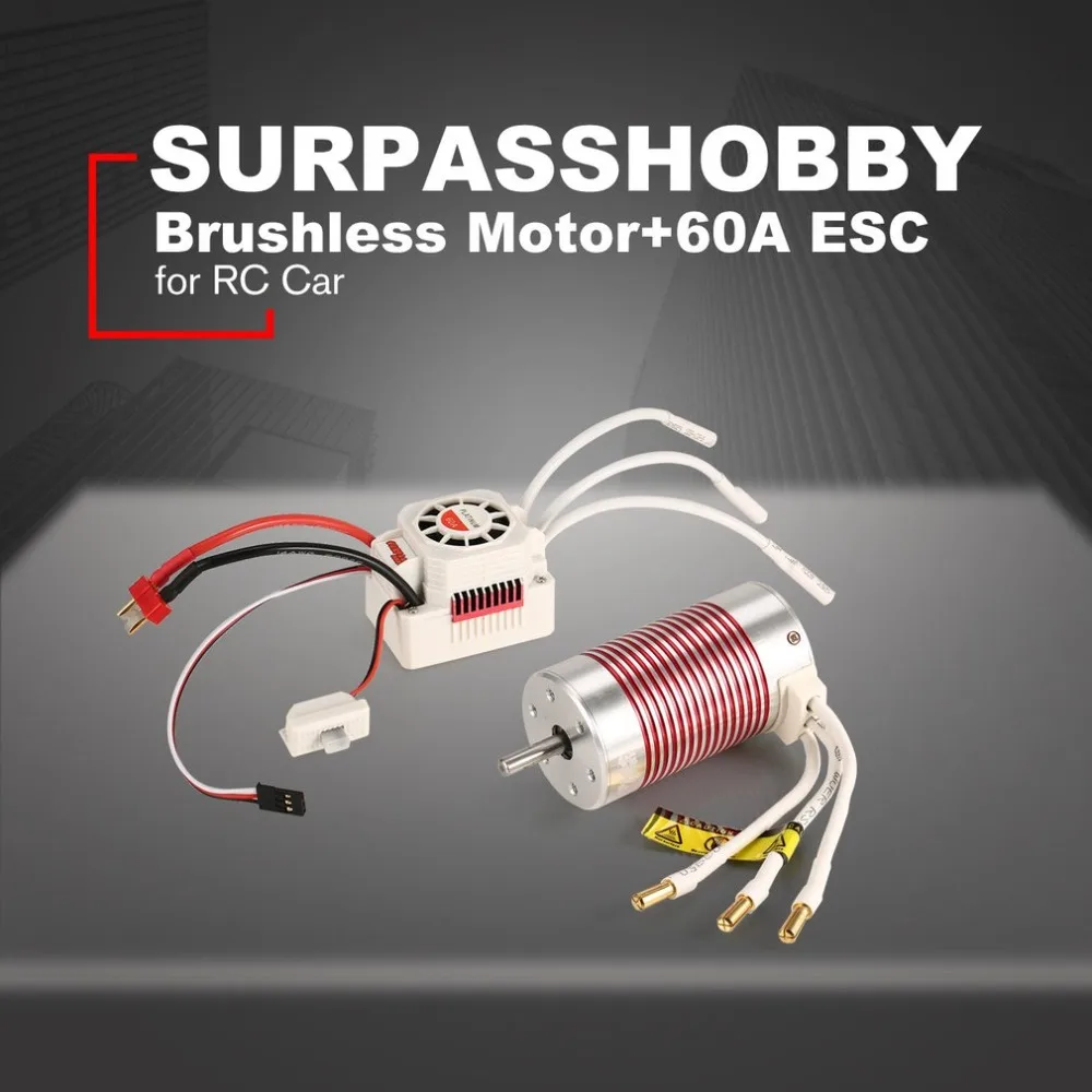 

RC SURPASSHOBBY 3665 2600KV 4 Poles 5.0mm Waterproof Senseless Brushless Motor 60A ESC for 1/10 RC Car Boat Accessories