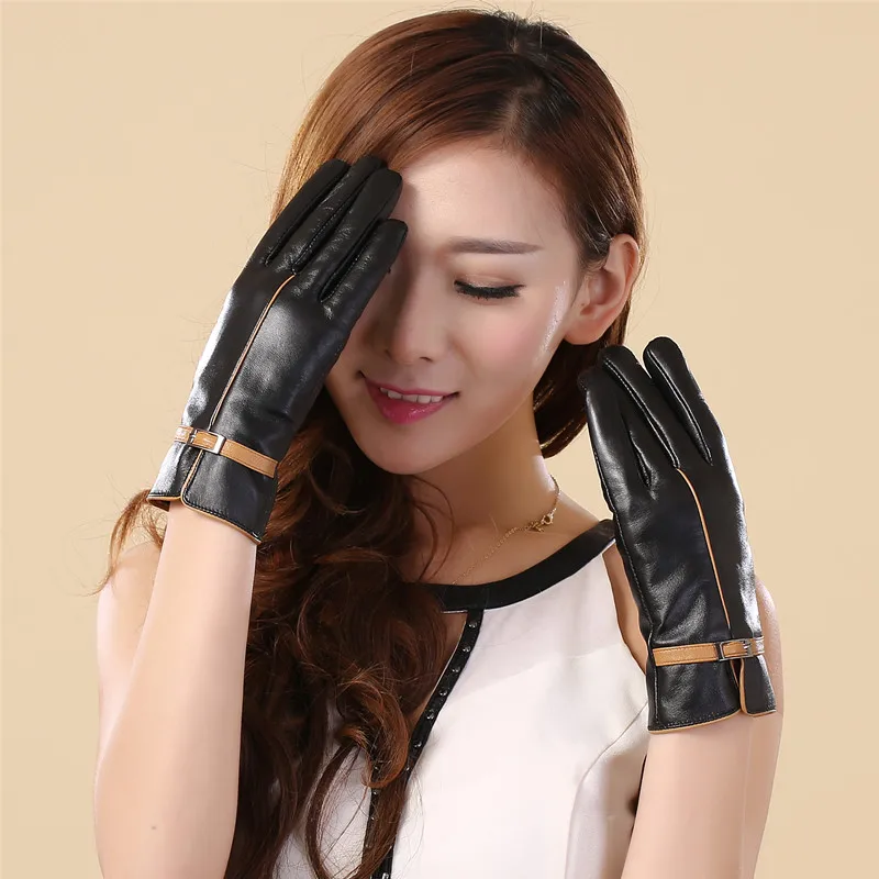 Fashion Genuine Leather Gloves For Women Short Winter Warm Glove Top
