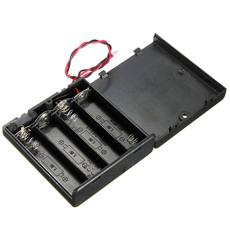 

6V 4 X AA Battery Holder Case Slot Holder Plastic Storage Box With OFF/ON Switch Wires For RC Parts For Output DC 6V