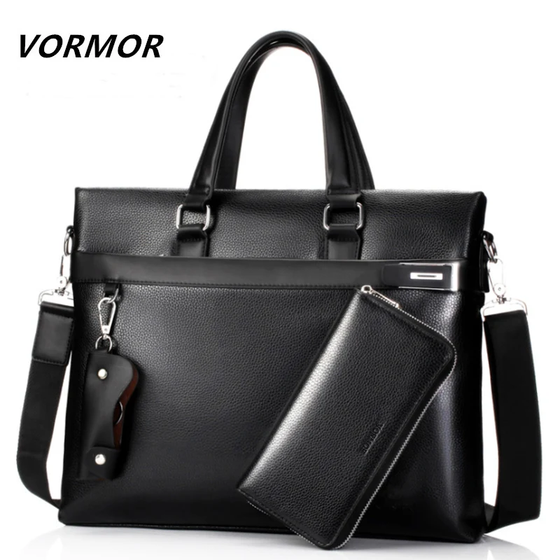 VORMOR Fashion Men Tote Casual Briefcase Business Black Leather Shoulder Bag High Quality Messenger Bag Laptop Handbag Men's Bag