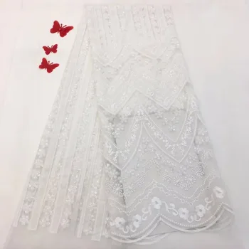 

Ivory Fashion Design Delicate African Net Lace Fabric With Sequins 2018 Latest Waves Fringe French Lace Fabric For Wedding(FJ-11
