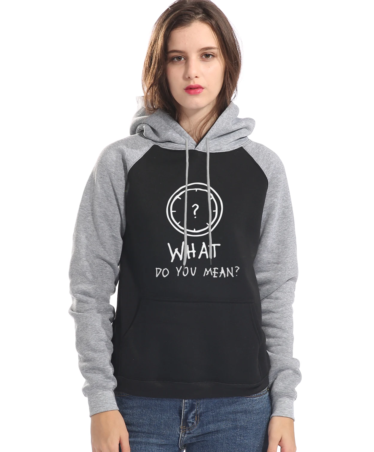 what do you mean print hoodies women fleece raglan sleeve sweatshirts