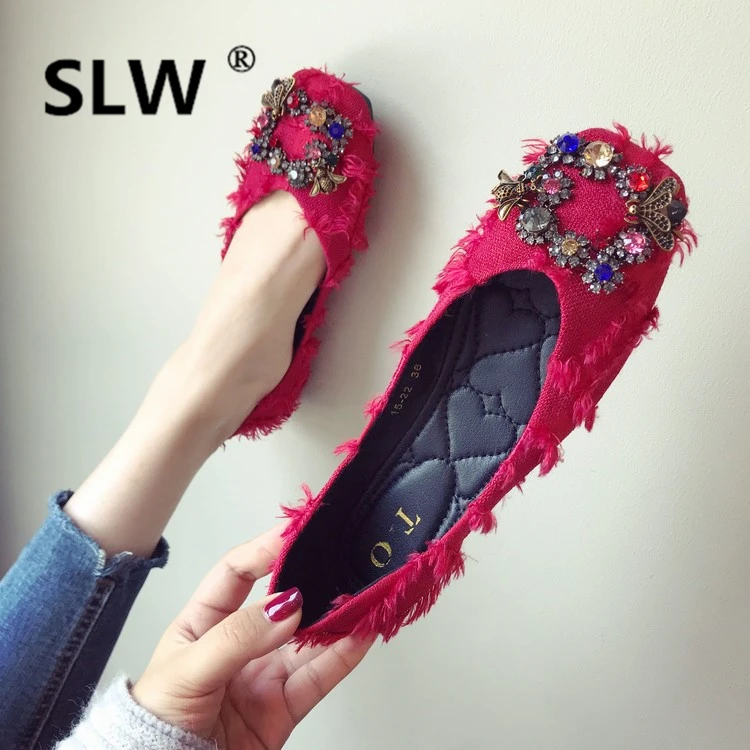 

Casual Woman Platform Shoes 2019 Fashion Women's Elegant Crystal Square Toe Flats Solid Boat Brand Comfortable Big Rhinestone