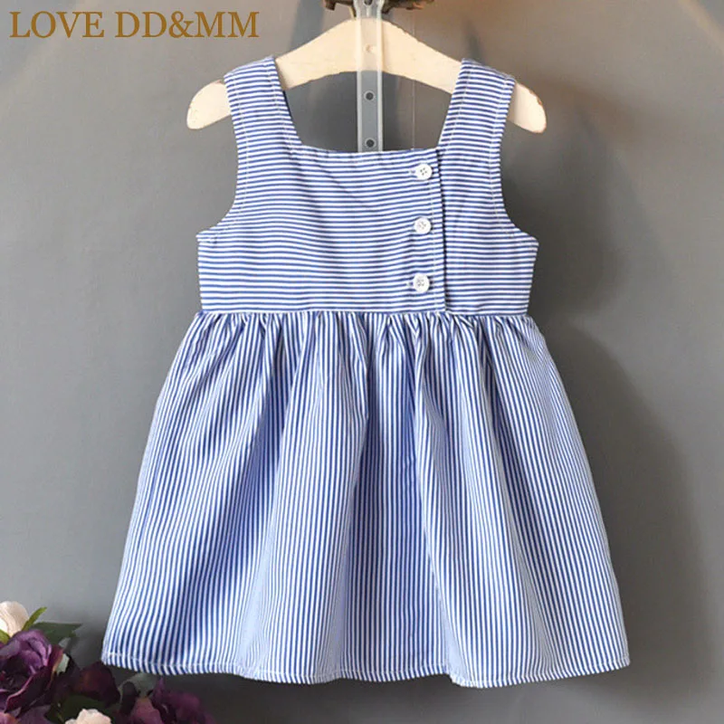 LOVE DD&ampMM Girls Dresses 2022 Summer New Children's Wear Sweet Simple Striped Button Open Back Bow Dress | Детская одежда и