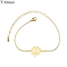 V привлечь 10 шт. розовое золото буддийский лотос браслет Для женщин Boho ювелирные изделия bracciali Donna Серебряная цепочка и ссылка браслет femme