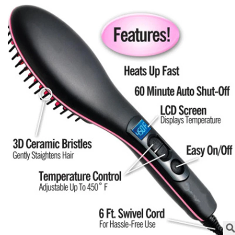Hair Straight Electric Brush Handheld Ceramic Professional LCD Display Fast Straightener Professional Hair Straightener Comb-2