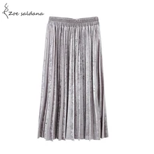 Zoe Saldana, Женская плиссированная юбка макси с высокой талией, осенняя зимняя бархатная юбка размера плюс 5XL, эластичная повседневная юбка