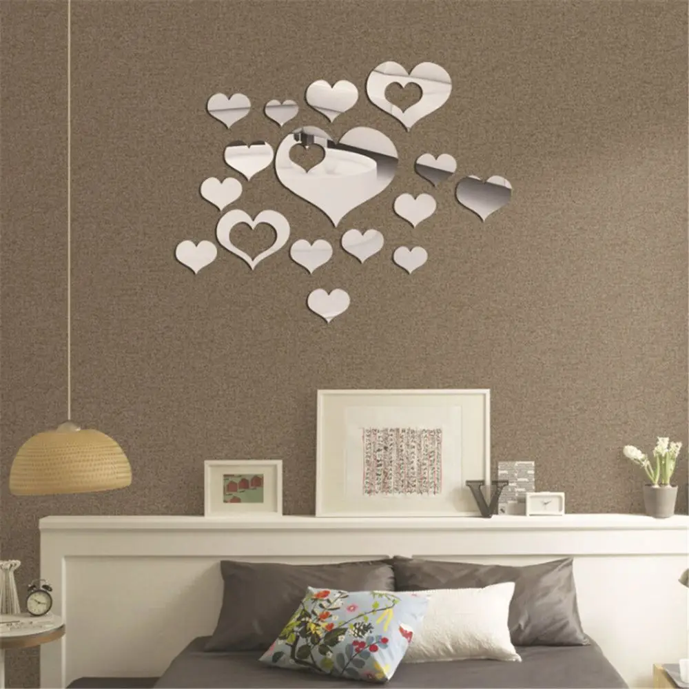 New 3D Acrylic Mirror Love Hearts Wall Stickers Home Decor