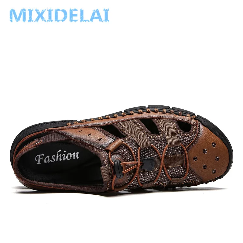 2019 New Summer Business Casual Men's Sandals Men Leather Splice Shoes Outdoor Male Hand Stitching Wrapped Toe Beach Sandal Men