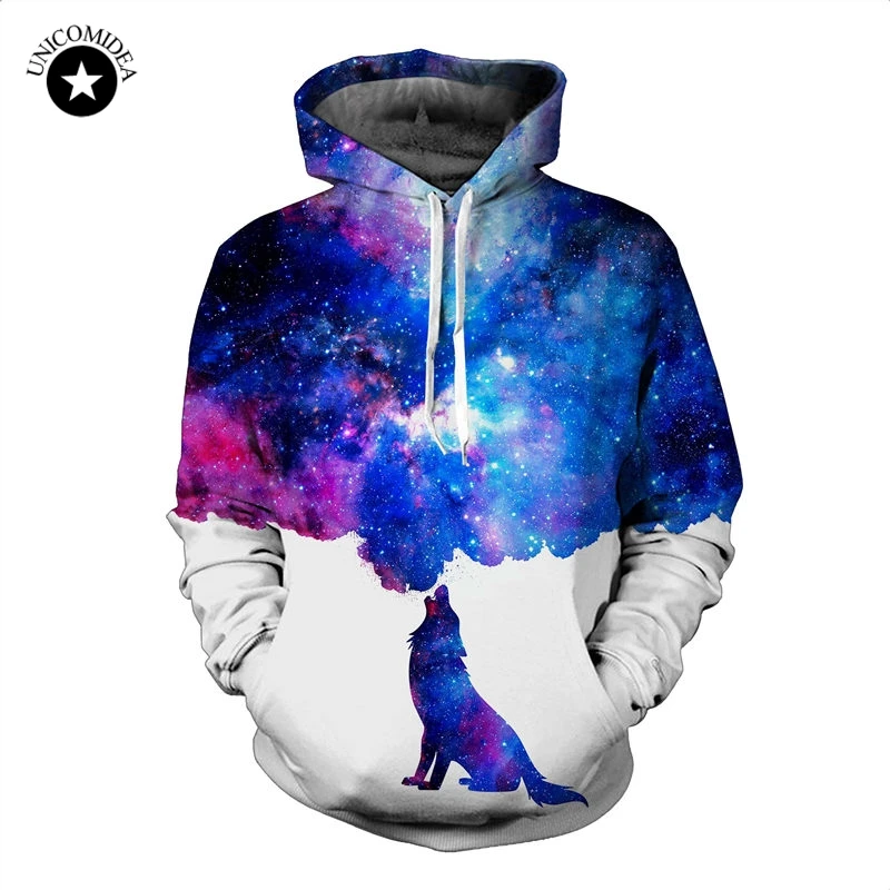 Bohemian Wolf with Autumn Leaves Mens Womens Unisex Sweatshirt