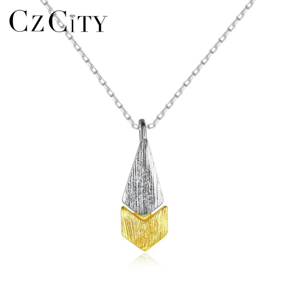 

CZCITY 925 Sterling Silver Minimalist Water Shape Pendant Necklaces for Women White Gold Color&Gold Color Brushed Jewelry SN0345