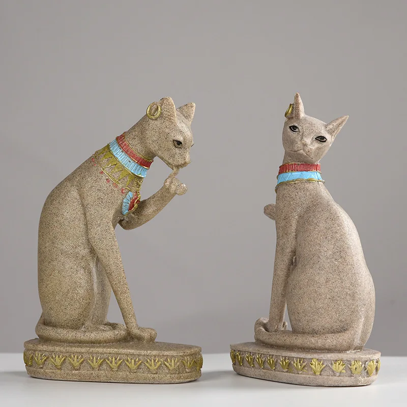 

ERMAKOVA Sandstone Egyptian Cat Sculpture Statue Abstract Figure Hand Carved Craft Art Home Office Bookshelf Desktop Decoration