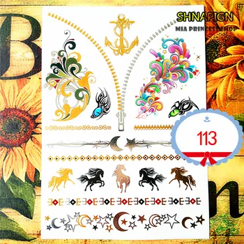 

SHNAPIGN 24 style Temporary Tattoo Body Art, Gold Anchors horse Designs, Flash Tattoo Sticker Keep 3-5 days Waterproof 21*15cm