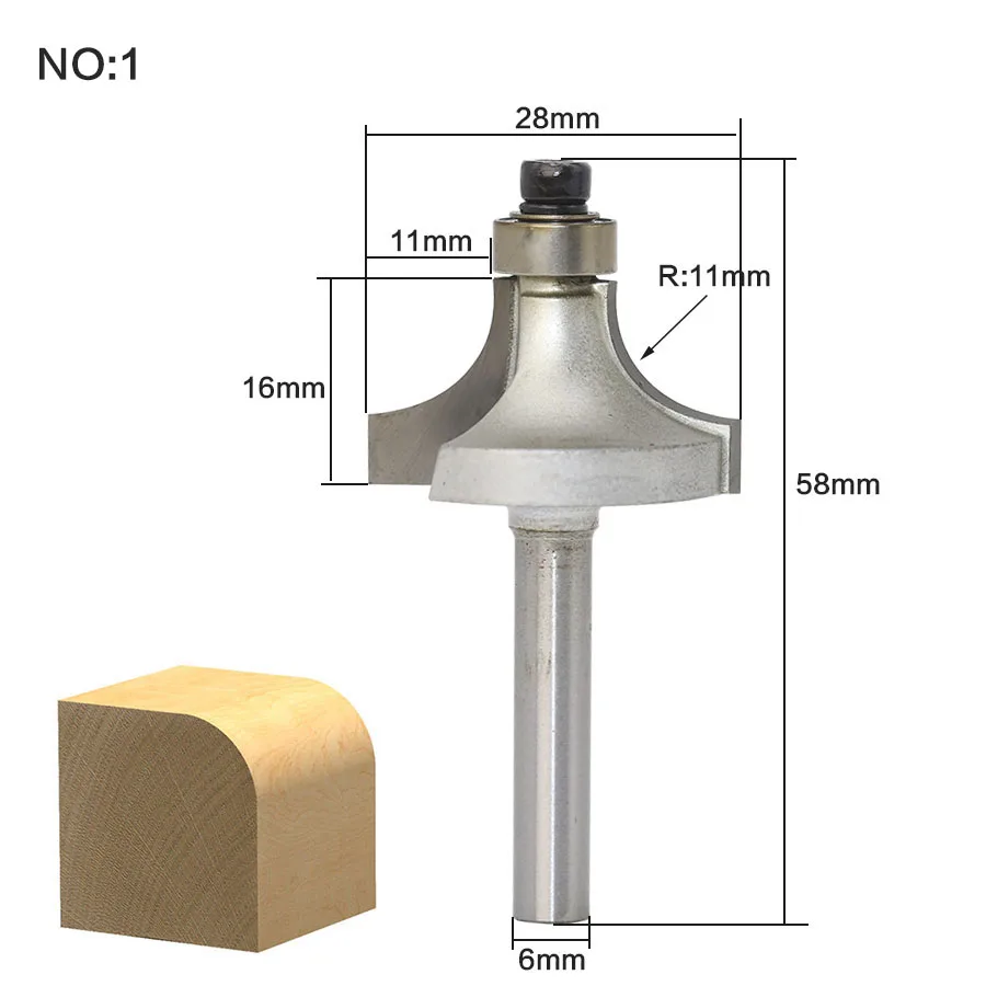1 шт./компл. высокое качество Roundover бит с подшипником 6 мм Диаметр хвостовика ласточкин хвост фрезы Резак работы по дереву - Длина режущей кромки: NO1