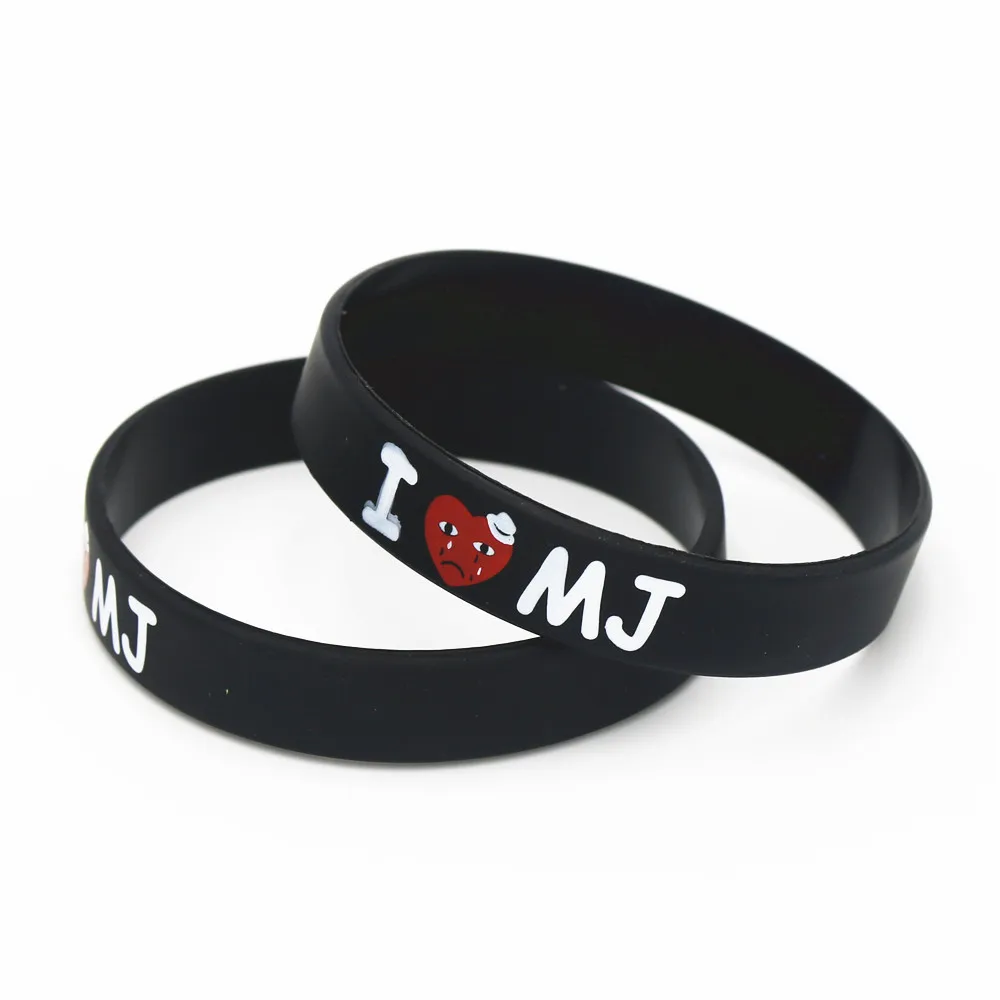 1PC New Black I Love MJ Michael Jackson Silicone Wristband Printed Black Bracelets&Bangles for Music lovers Gifts Jewelry SH154