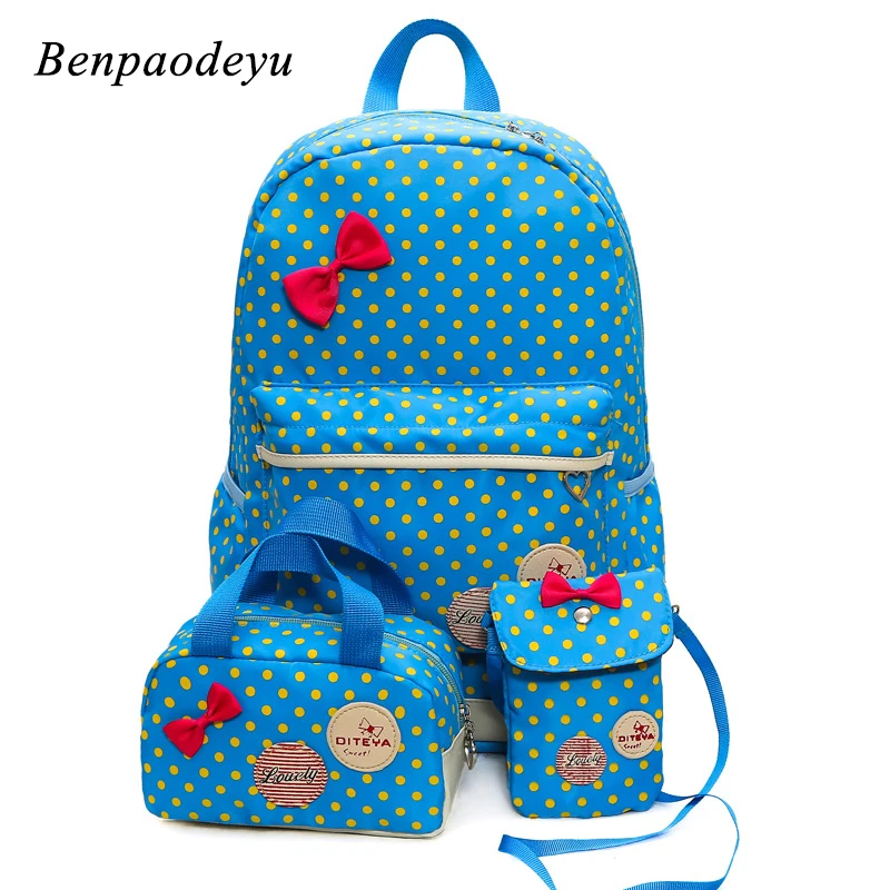 

2019 New Kids School Backpacks Children School Bags Shoulder Bags Handbag 3pcs/set Fashion Wave Dot Printing Girls School Bags