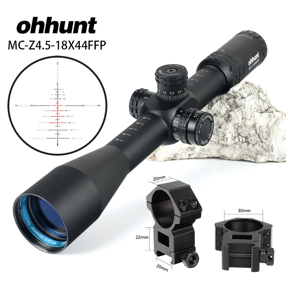 Ohhunt MC-Z 4,5-18X44 FFP первый фокальный самолет прицел боковой Parallax Z1000 Стекло гравированный сетка замок сброс охотничий прицел - Цвет: High Picatinny Rings