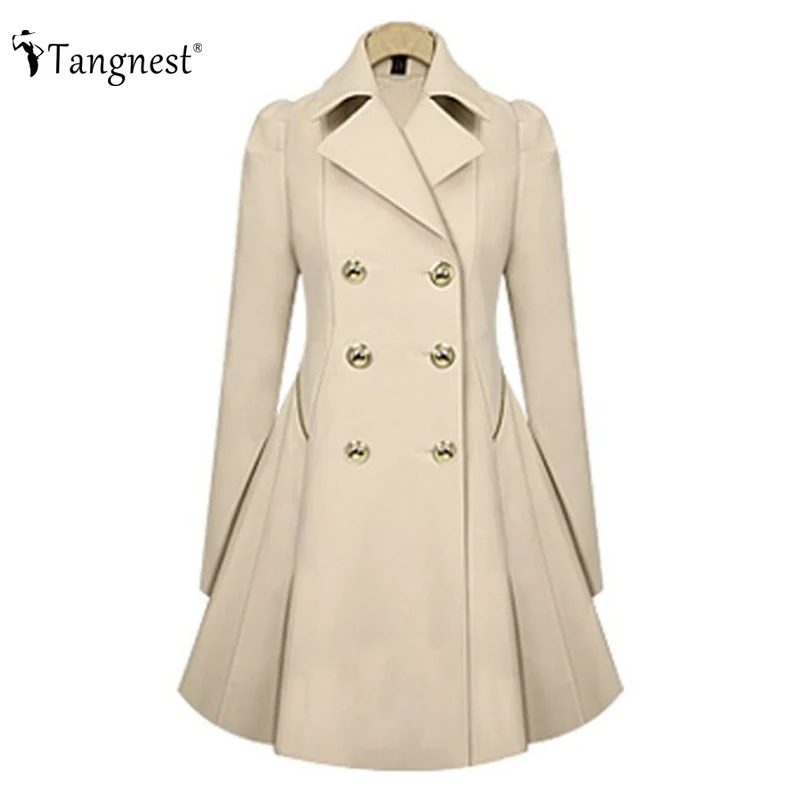 Image Women Trench Coat 2016 New Autumn Winter Slim Solid Color OL Brief Style Long Sleeve Turn Down Collar coats WWF102