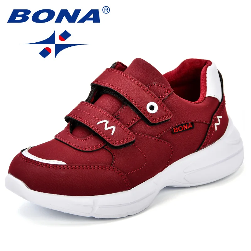 BONA/Новая детская повседневная обувь; модная детская дышащая обувь для отдыха; сезон весна-осень; кроссовки для мальчиков и девочек; обувь с удобной подошвой - Цвет: Dark red
