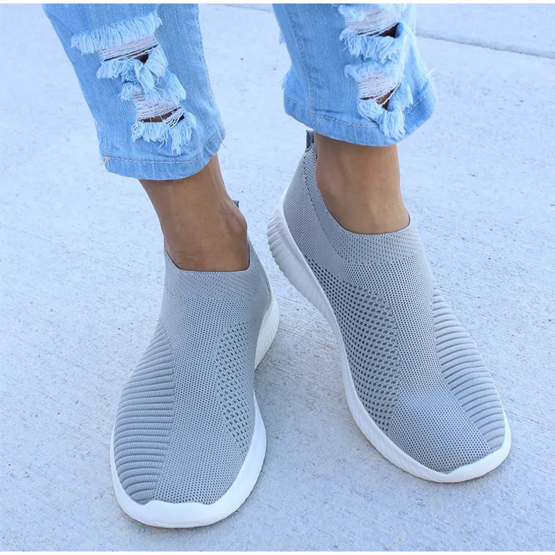 

EOEODOIT Women Plus Size Spring Summer Sneakers Knitting Sock Vulcanized Shoes Casual Slip On Flats Mesh Soft Walking Shoes