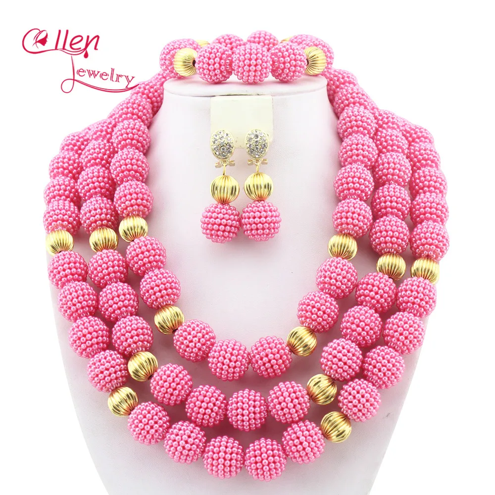 

New Hot Pink Nigerian Costume Jewelry Set Big African Wedding African Bridal Jewelry Set 2017 New Wholesale Free Shipping W8529