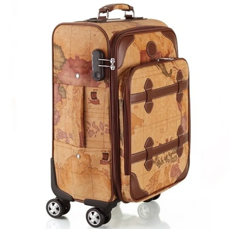Map Luggage Best Selling Rolling Luggage color Maps Password Lock PU Computer Trolley case box Bag Spinner Wheels
