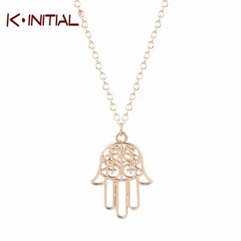Kinitial 10Pcs Gold Silver Plated Pendant Necklace Women Statement Hand Necklaces Hamsa Pendants Necklace Handmade Jewellery