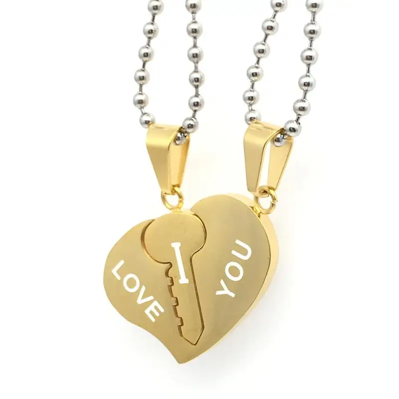 

TJP His & Hers Matching Chain Stainless Steel "I Love You" Key Heart Couples Pendant Necklace Set Promise Jewelry