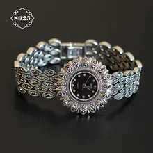 Ограниченный классический элегантный S925 Серебряный чистый тайский серебряный браслет с цветком от солнца часы Таиланд процесс Стразы браслет Dresswatch