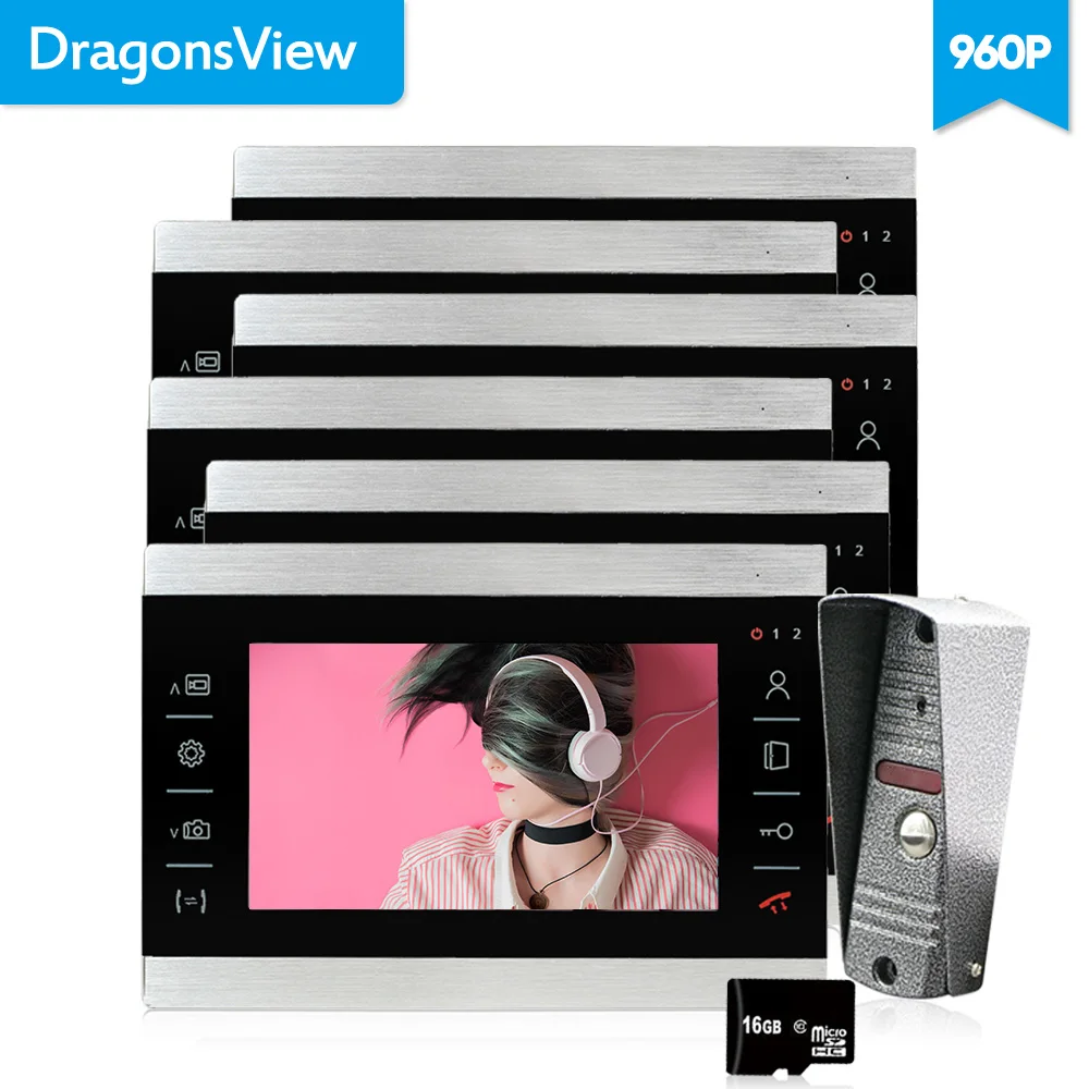 Dragonsview домашний Интерком 7 дюймов 960 P HD Запись видео телефон двери дверные звонки камера домофон системы Изображение запись 6V1