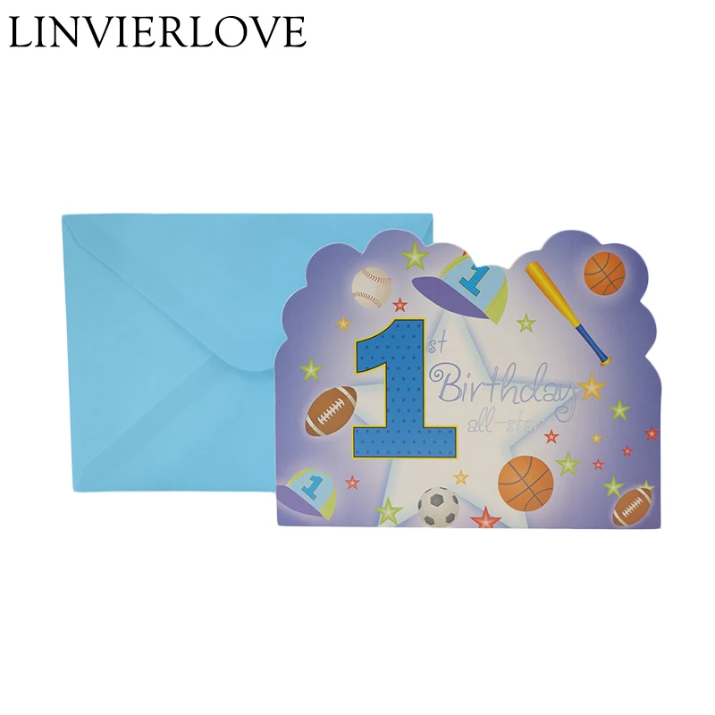 

12pcs 1st Birthday Theme Party Cards For Kids Boys Girls Birthday Paper Invitations Cards Event&Party Supplies(6cards+6envelop)