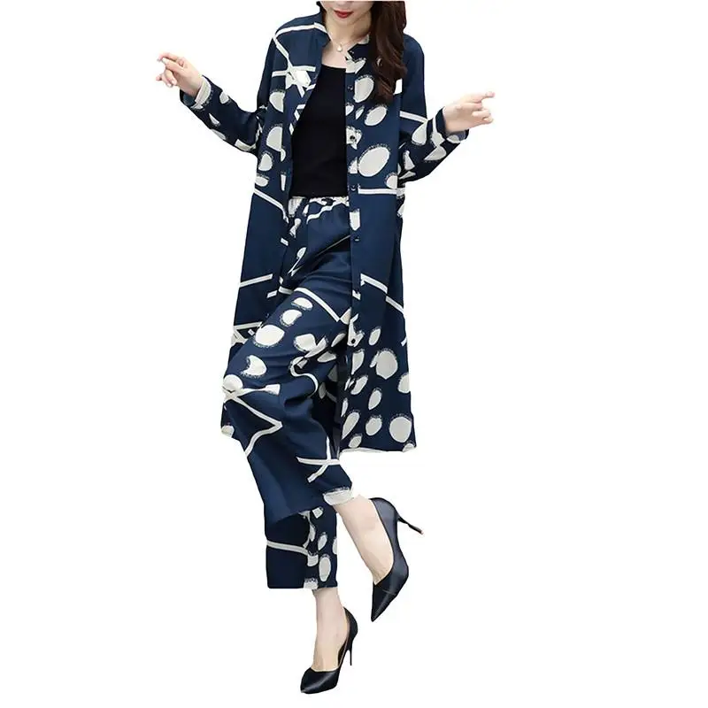 

Spring Autumn Women's Retro Floral Print 2 Pieces Sets Female Long Sleeve Blouse Tops Elastic Waist Pants Casual Loose Sets J145