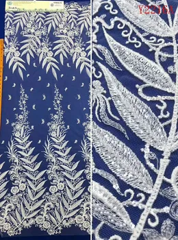 

2019 New Design Leaves Embroidery Pearl Beading Wedding Bridal Lace Fabric