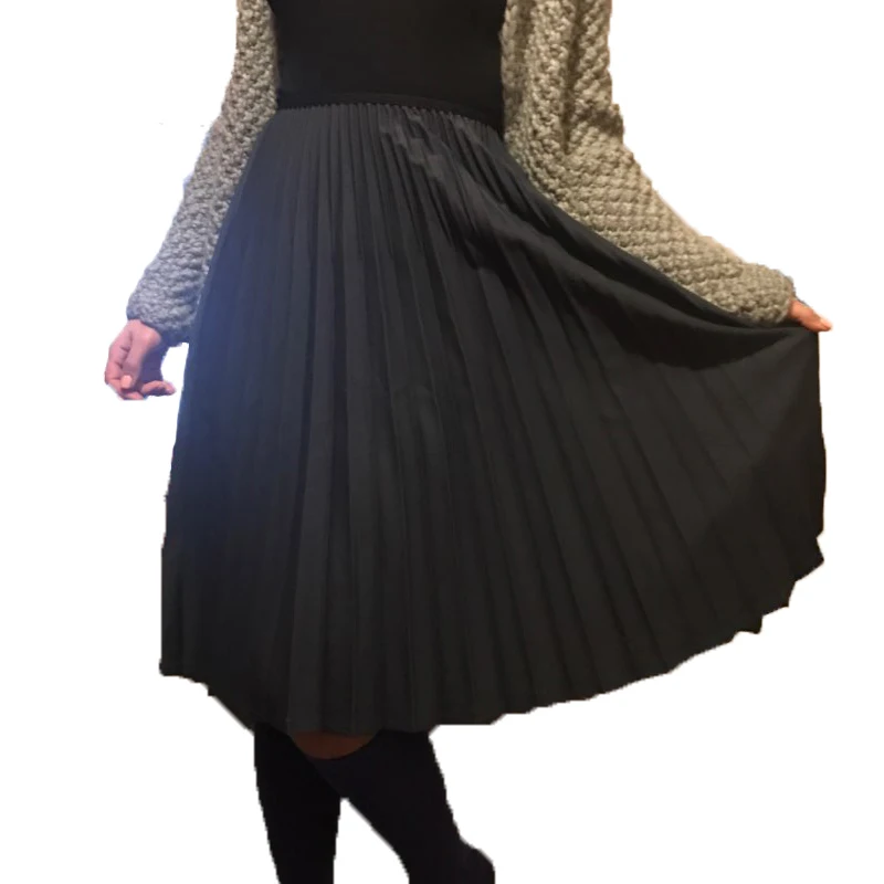 Весенние элегантные женские плиссированные юбки с высокой талией однотонные черные эластичные длинные юбки женские высококачественные женские миди синие юбки Saia