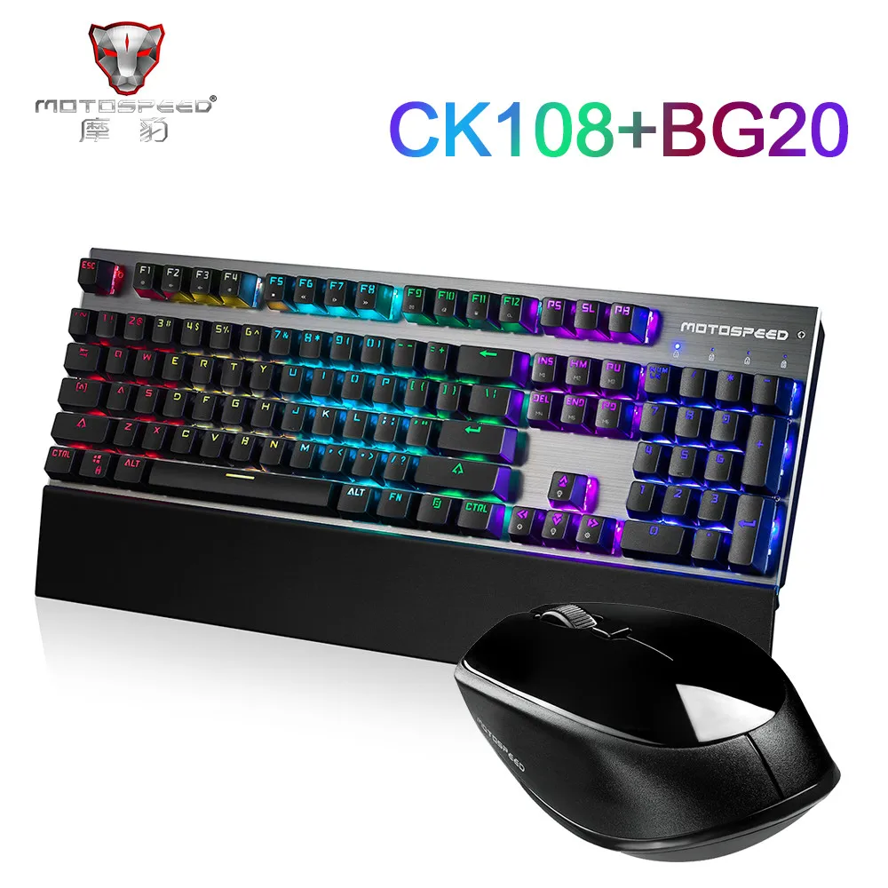 Новый игровой механические клавиатуры Мышь комбо RGB Kybs Bluetooth ck108 + BG20 многоцветной