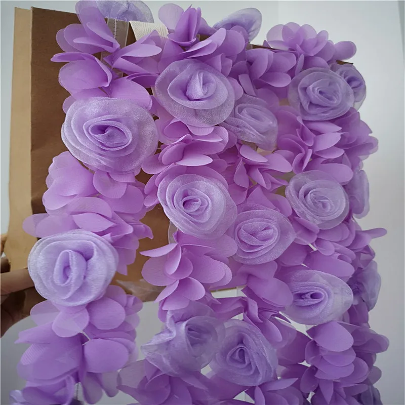 

1 Meter High Quality 3D Rosette Chiffon Flower Lace Trim Ribbon for Home Decor Curtains Lace Trim Accessories