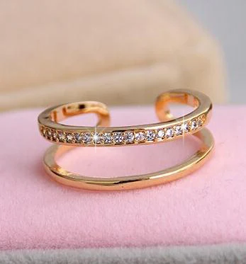 

2018 Fashion Women Jewelry Two Layers gold color Plated Zircon Crystal Rings Wholesale