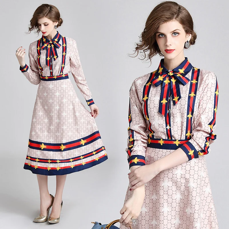 

2019 Spring Summer Fall Runway 2pcs Women Sets Floral Print Collar Tie Neck Long Sleeve Top Shirt Blouse + Luxury Skirt Suits