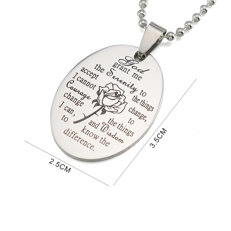 Черный Эмаль Серебряный тон Нержавеющая сталь Английский Serenity Молитва Dog Tag Кулон Цепочки и ожерелья 60 см