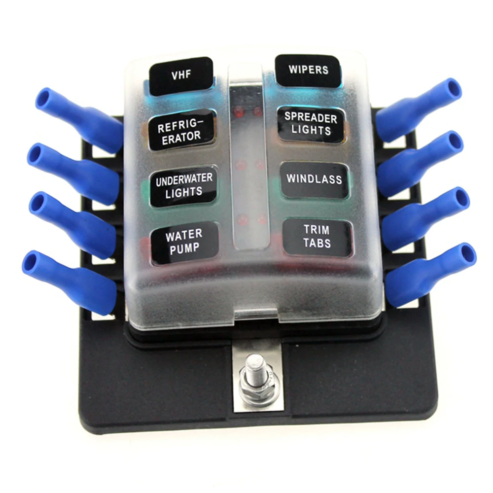 Newest 8 Way Boat Car Blade Fuse Box Truck RV Auto Fuse Block With Spade Terminals